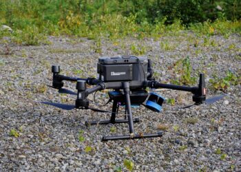 Drone equipado com sensor Lidar usado como imagem ilustrativa de mapeamento