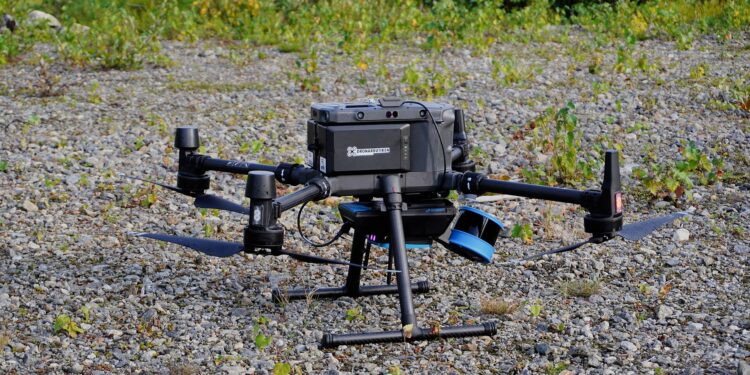 Drone equipado com sensor Lidar usado como imagem ilustrativa de mapeamento