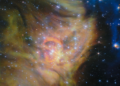 Imagem do telescópio James Webb mostra a região de formação estelar IC 348 com estrelas brilhantes e nuvens coloridas de gás e poeira
